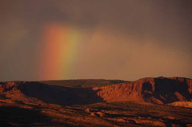 rainbow forms at balanced rock